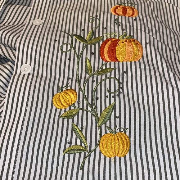 Fall Pumpkins Embroidered Sequins Button Down Top - Picture 11 of 16